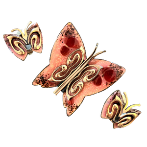 Matisse Enameled Copper Butterfly Brooch and Earrings Set