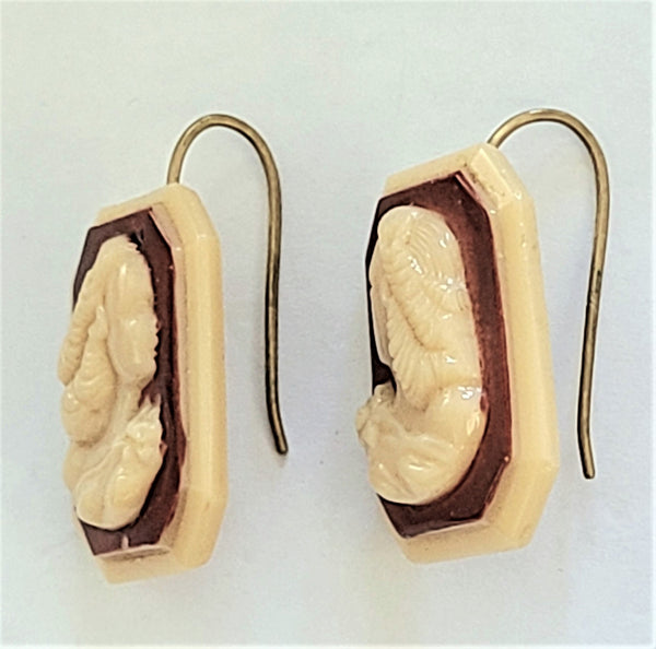 1930s Glass Cameo Shepherd's Hook Earrings