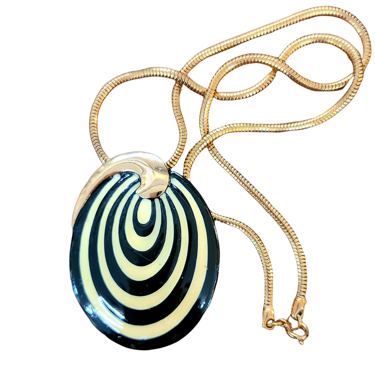 1970s Enameled Eisenberg Pendant Necklace in Black and White