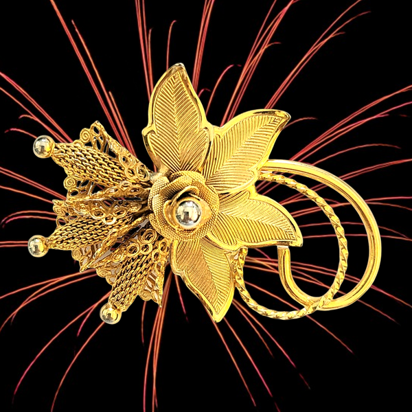 Hobé Goldtone Flower Blossom Pin with Wire Mesh Stamens