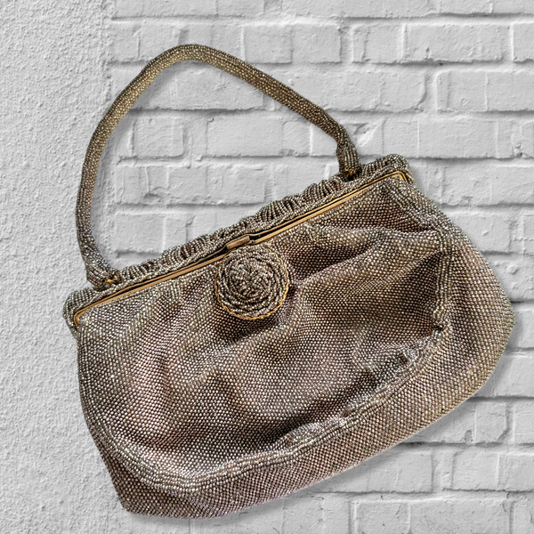 1940s Elaborately Beaded French Evening Bag in Deep Beige