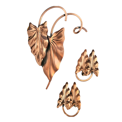 Renoir 'Hawaii' Copper Arrowhead Leaf Brooch and Earring Set