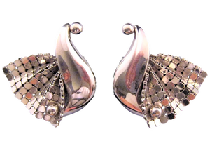 Stylized Swan Silvertone Mesh Earrings