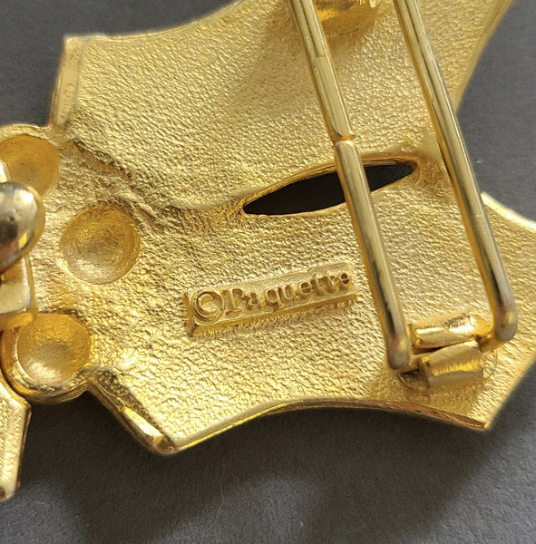 Paquette 1980s Goldtone Holly and Berries Two-Piece Buckle
