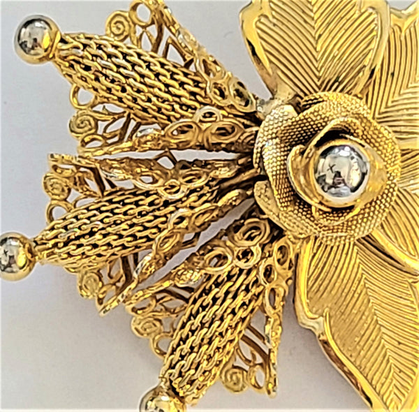 Hobé Goldtone Flower Blossom Pin with Wire Mesh Stamens