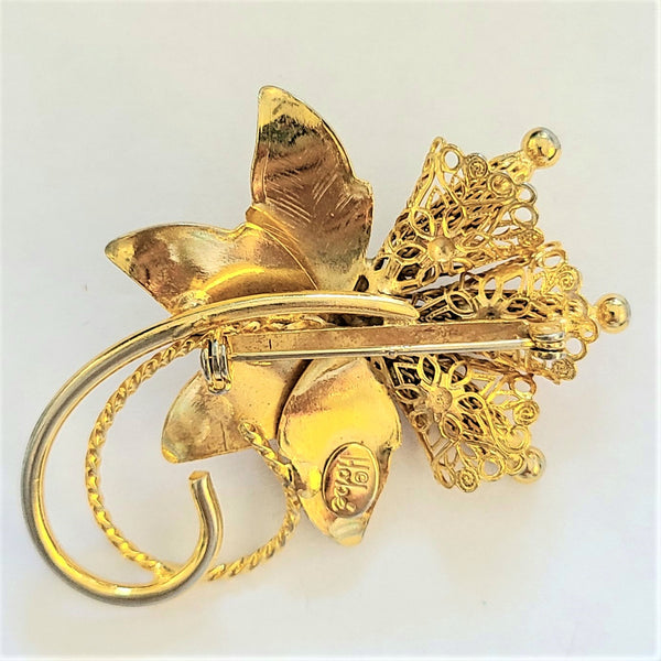 Hobé Goldtone Flower Blossom Pin with Wire Mesh Stamens