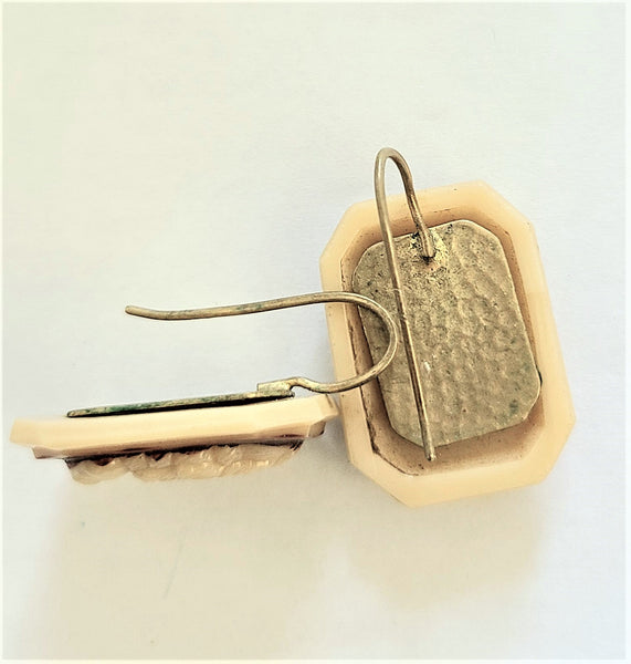 1930s Glass Cameo Shepherd's Hook Earrings