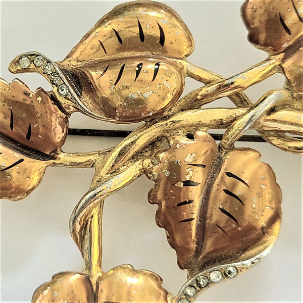 Unsigned DeRosa Caramel Enameled Brooch with Rhinestone Accents