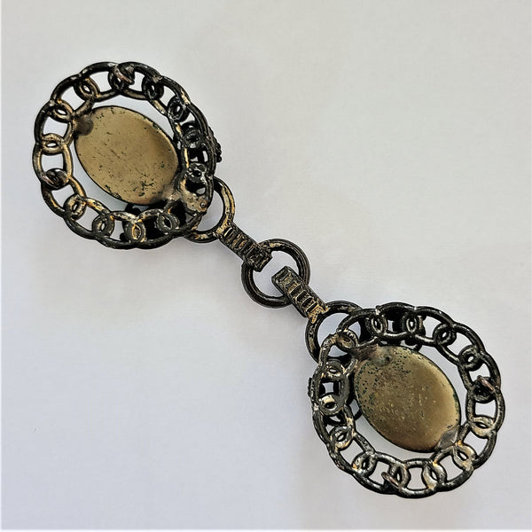 Antiqued Goldtone and Green Cabochon Coat / Cloak Closure