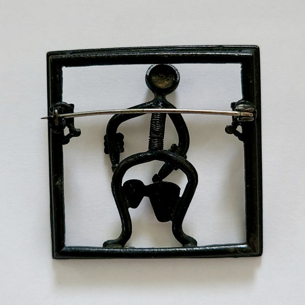 Black Enameled Bongo Drummer Trembler Brooch