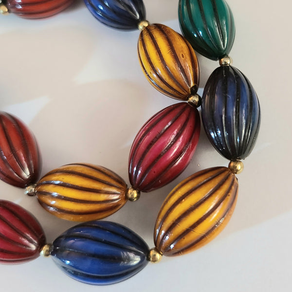 Jewel-Toned Ribbed Beaded Necklace