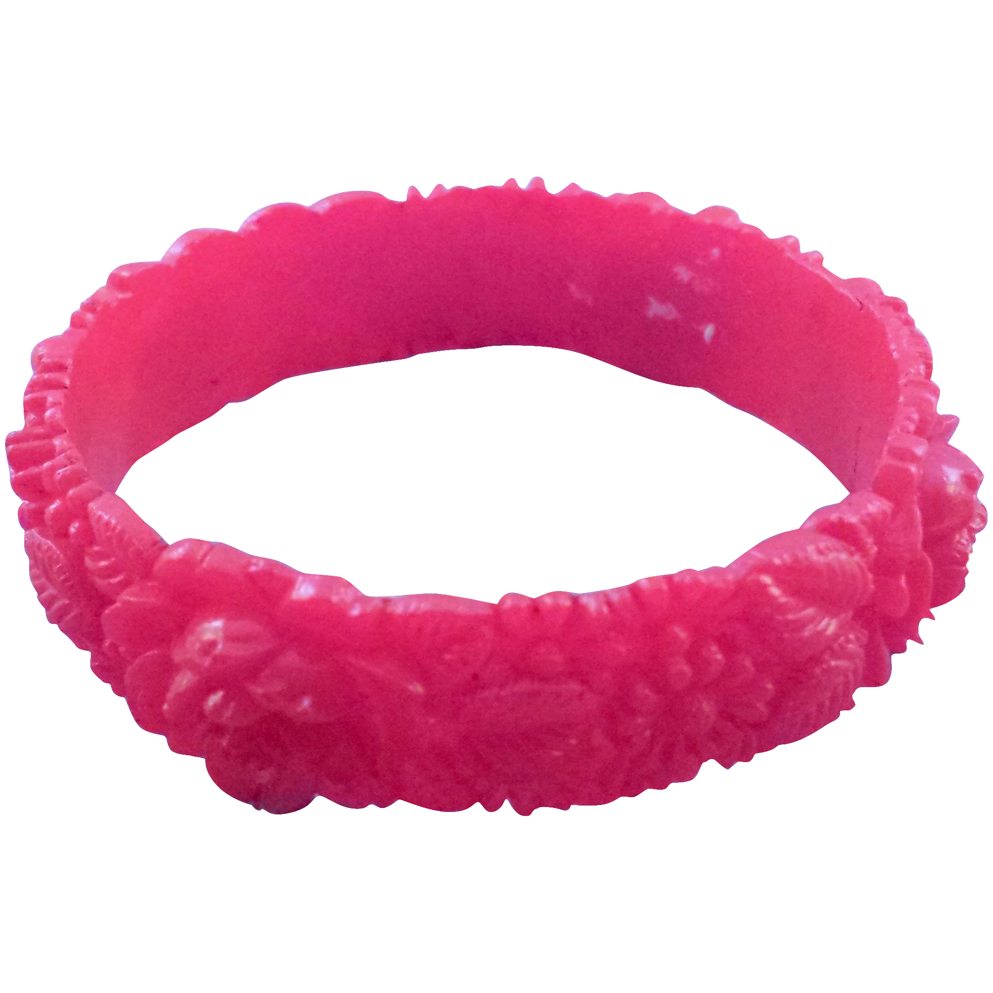 Bright Red Celluloid Plastic Flower Bangle Bracelet