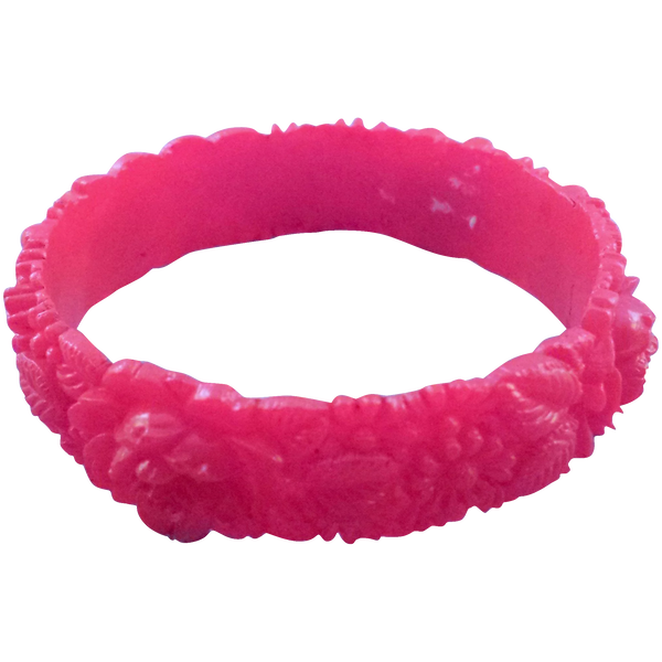 Bright Red Celluloid Plastic Flower Bangle Bracelet