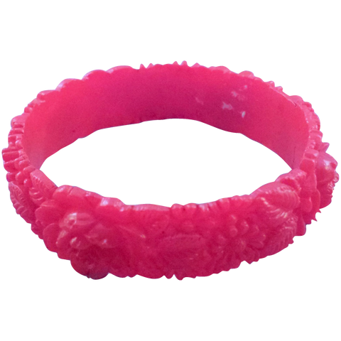 Bright Red Celluloid Plastic Flower Bangle Bracelet
