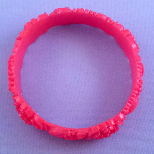 Bright Red Celluloid Plastic Flower Bangle Bracelet