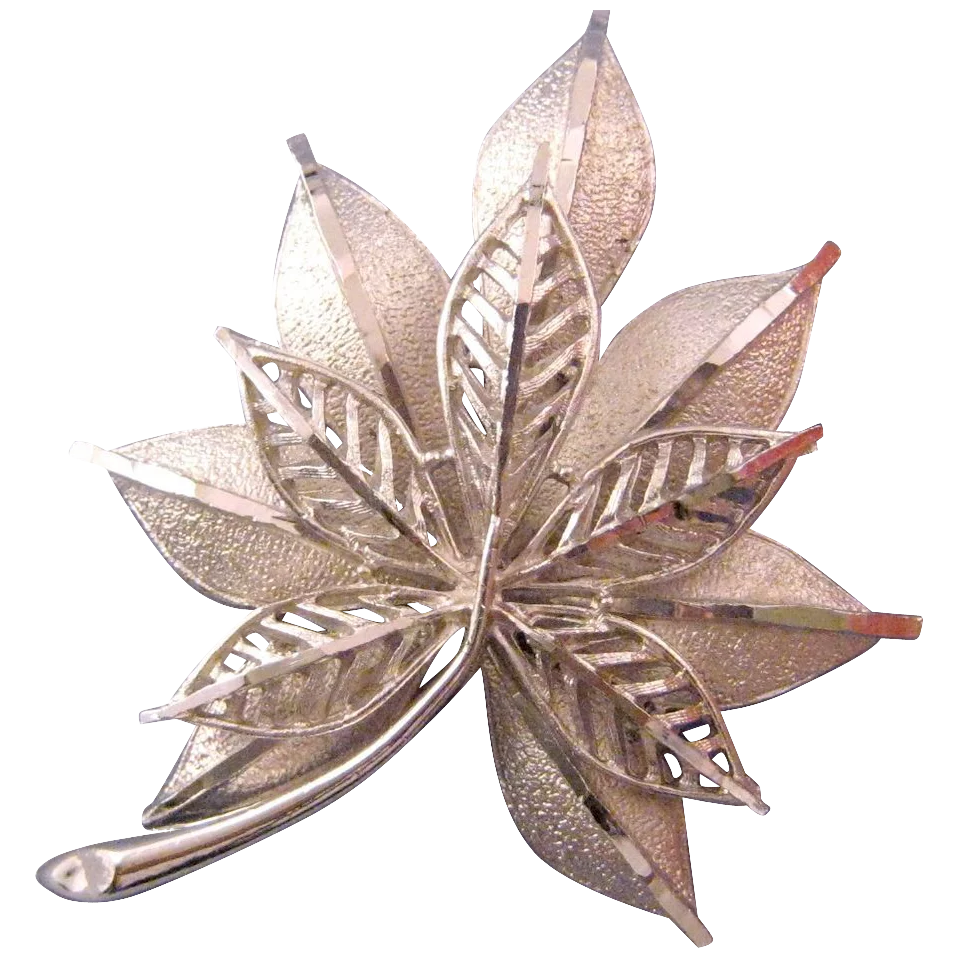 Coro Tailored Silvertone Double Leaf Brooch