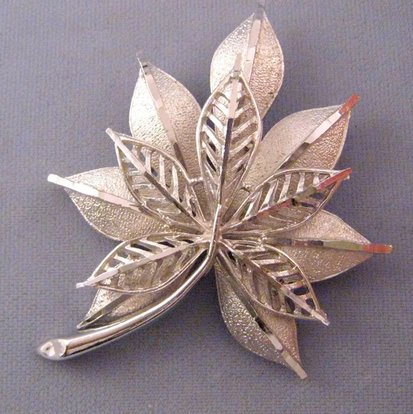 Coro Tailored Silvertone Double Leaf Brooch