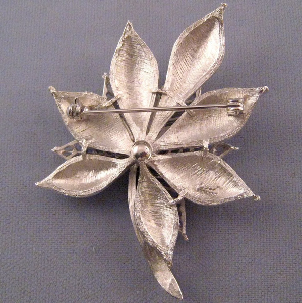 Coro Tailored Silvertone Double Leaf Brooch