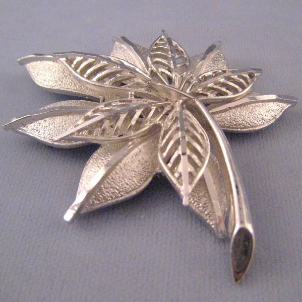 Coro Tailored Silvertone Double Leaf Brooch