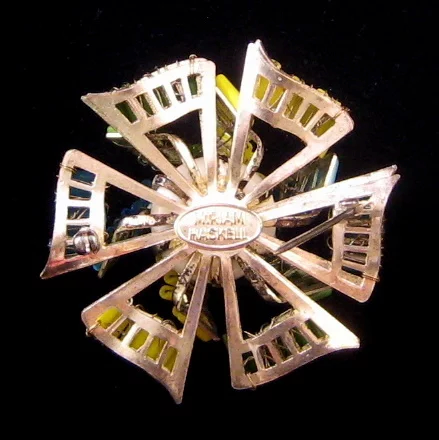 Miriam Haskell Colorful Bugle Bead Pinwheel Brooch