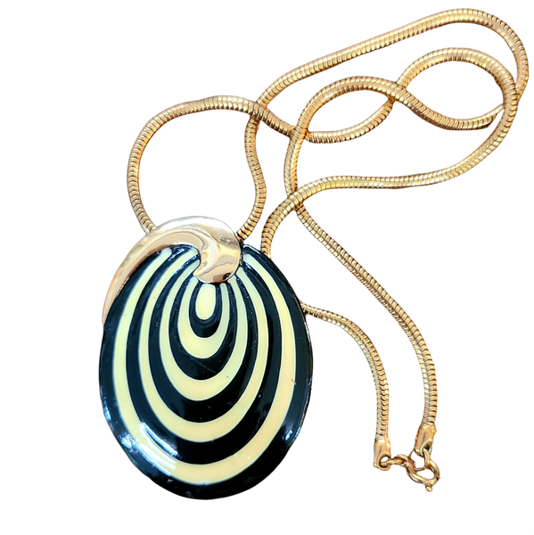 1970s Enameled Eisenberg Pendant Necklace in Black and White
