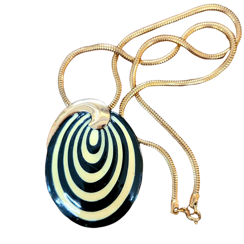 1970s Enameled Eisenberg Pendant Necklace in Black and White