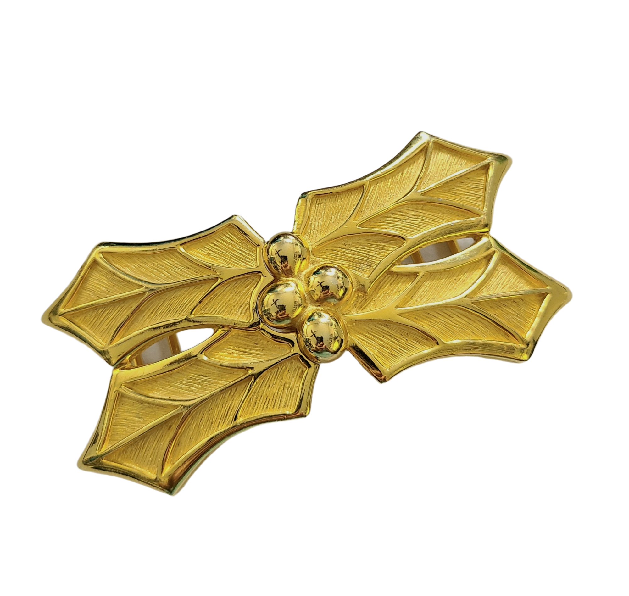 Paquette 1980s Goldtone Holly and Berries Two-Piece Buckle