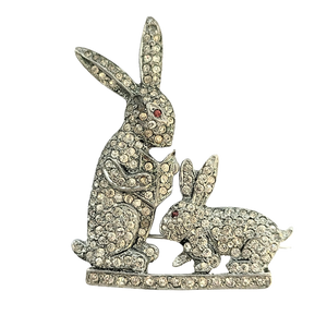 Early Pot Metal Pavé Baby Bunny Storybook Brooch