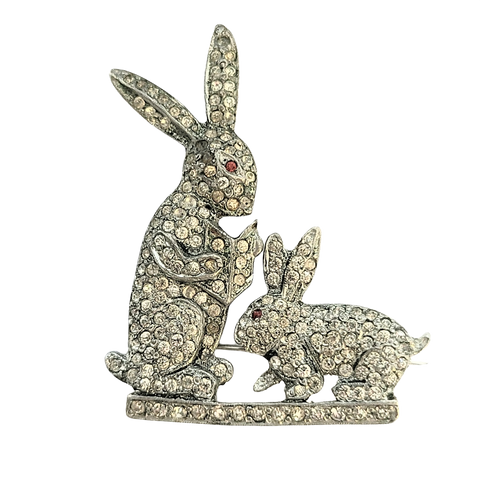 Early Pot Metal Pavé Baby Bunny Storybook Brooch