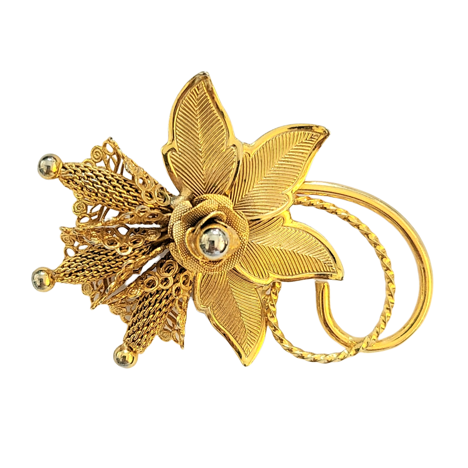 Hobé Goldtone Flower Blossom Pin with Wire Mesh Stamens
