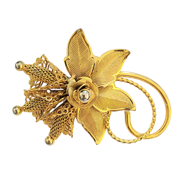 Hobé Goldtone Flower Blossom Pin with Wire Mesh Stamens