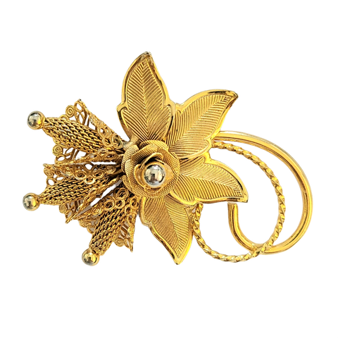 Hobé Goldtone Flower Blossom Pin with Wire Mesh Stamens