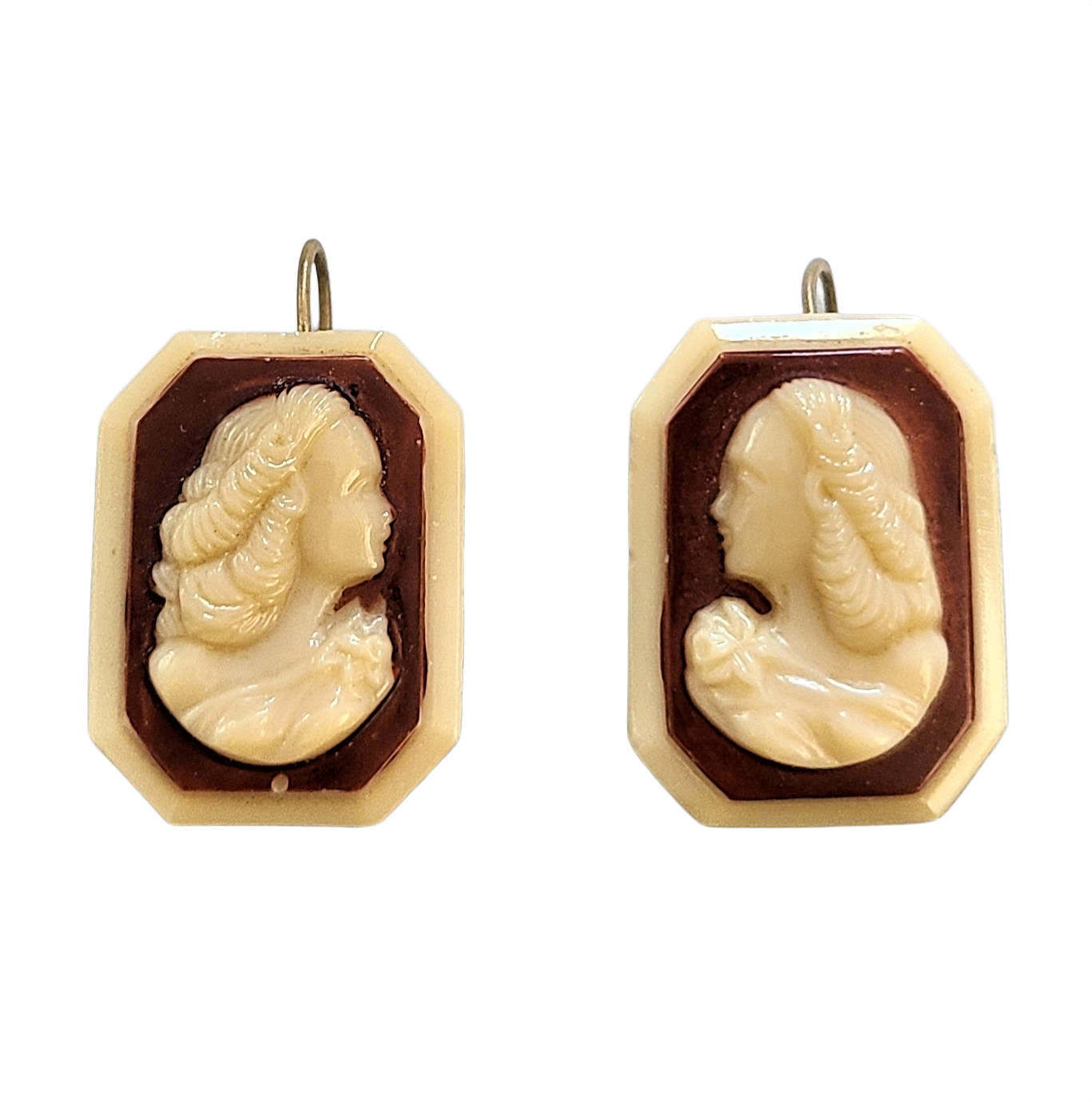 1930s Glass Cameo Shepherd's Hook Earrings