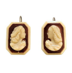 1930s Glass Cameo Shepherd's Hook Earrings