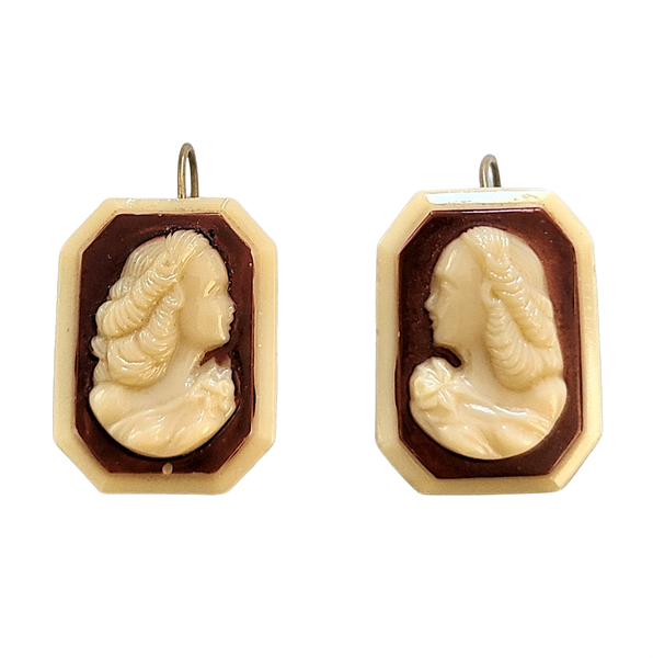 1930s Glass Cameo Shepherd's Hook Earrings