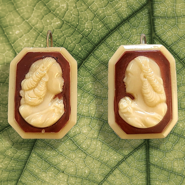 1930s Glass Cameo Shepherd's Hook Earrings