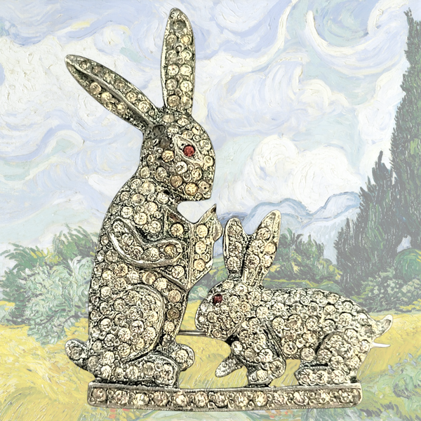 Early Pot Metal Pavé Baby Bunny Storybook Brooch