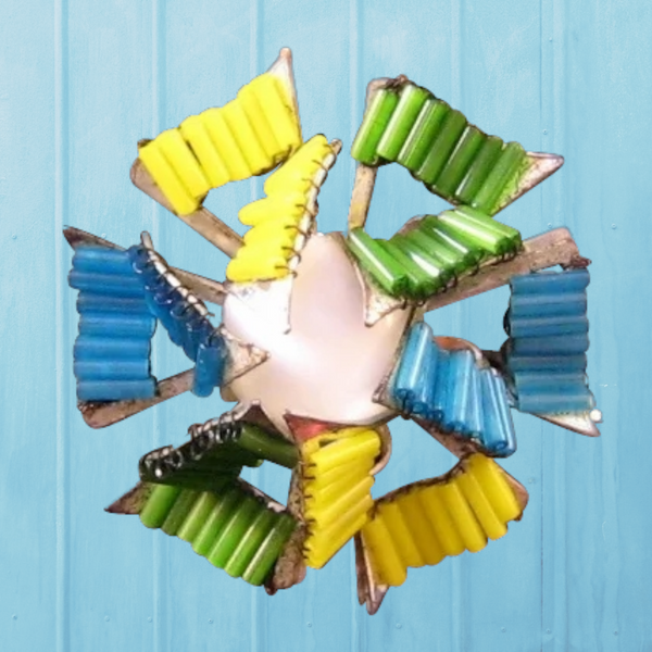 Miriam Haskell Colorful Bugle Bead Pinwheel Brooch