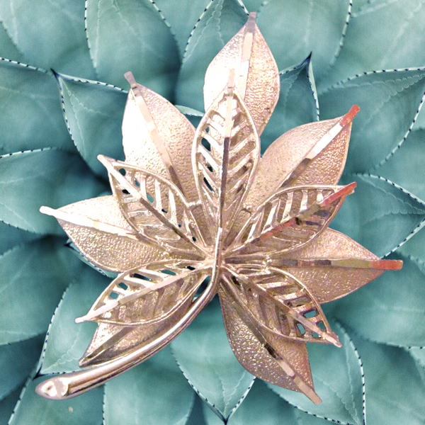 Coro Tailored Silvertone Double Leaf Brooch