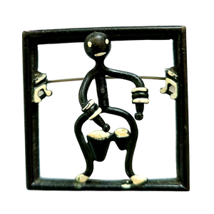 Black Enameled Bongo Drummer Trembler Brooch