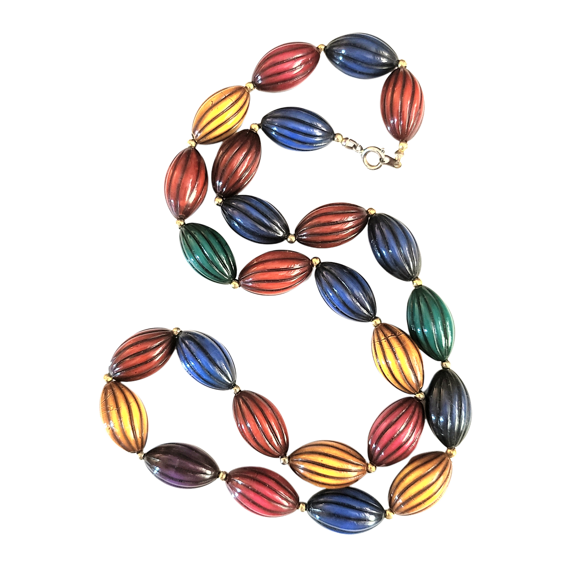 Jewel-Toned Ribbed Beaded Necklace