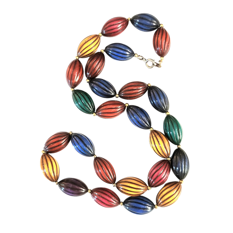 Jewel-Toned Ribbed Beaded Necklace