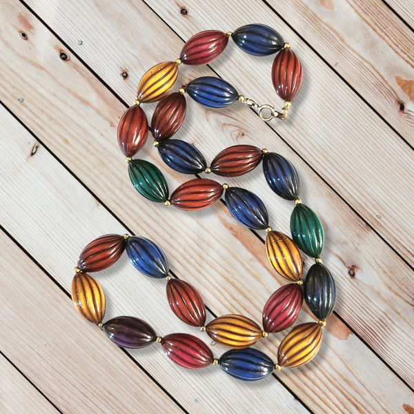 Jewel-Toned Ribbed Beaded Necklace