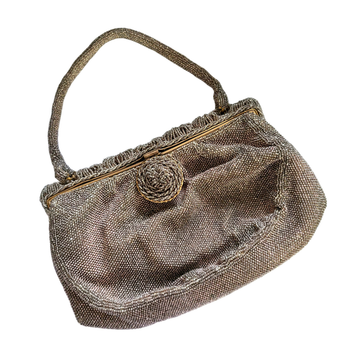 1940s Elaborately Beaded French Evening Bag in Deep Beige