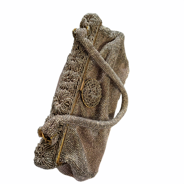 1940s Elaborately Beaded French Evening Bag in Deep Beige