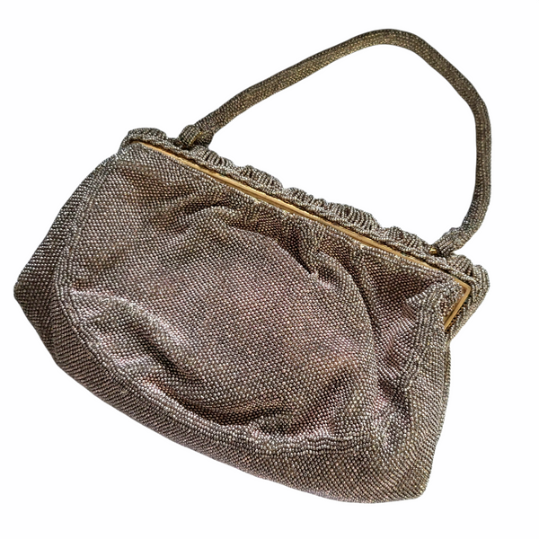 1940s Elaborately Beaded French Evening Bag in Deep Beige