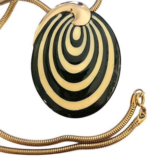 1970s Enameled Eisenberg Pendant Necklace in Black and White