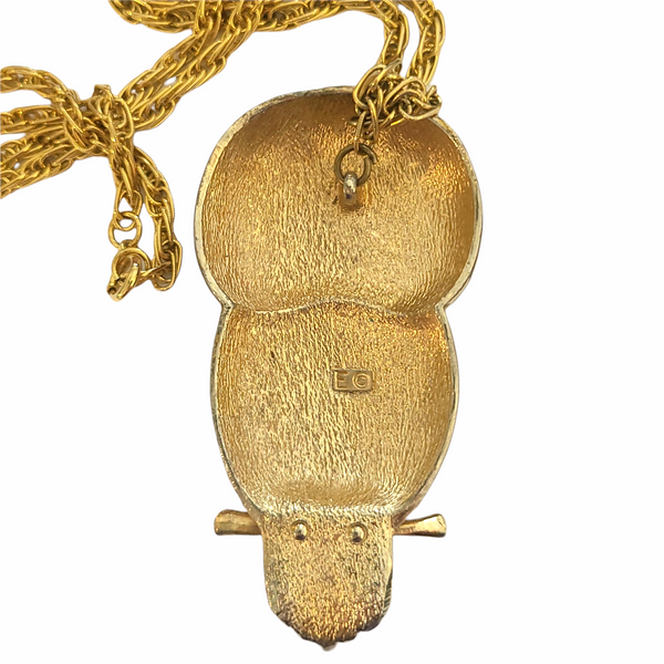 1970s Eisenberg Enameled Owl Pendant in Autumn Tones - Artist Series