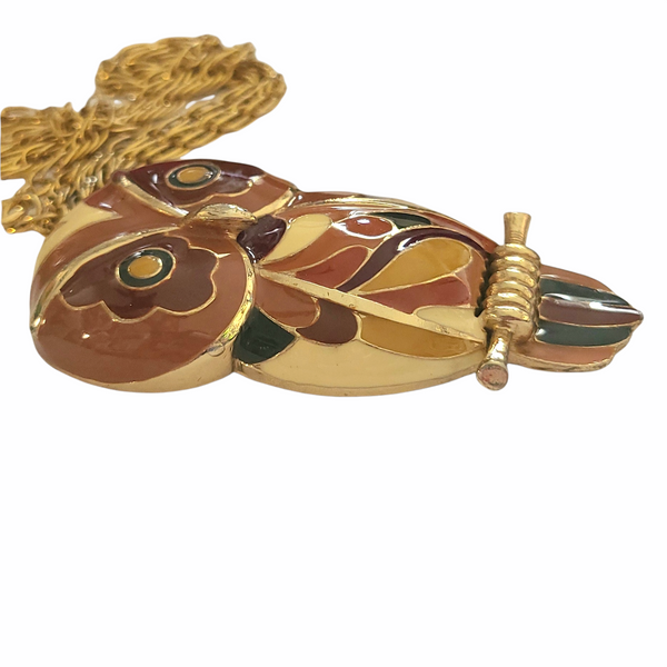 1970s Eisenberg Enameled Owl Pendant in Autumn Tones - Artist Series