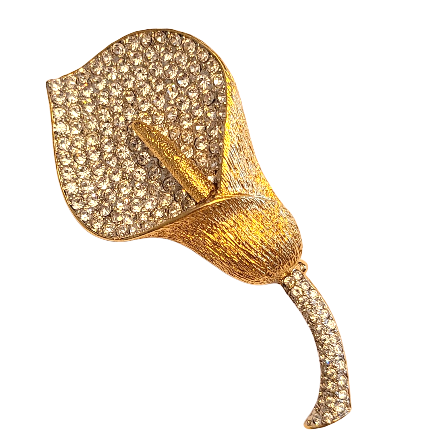 Nolan Miller Anthurium Brooch - Goldtone and Pavé Rhinestones
